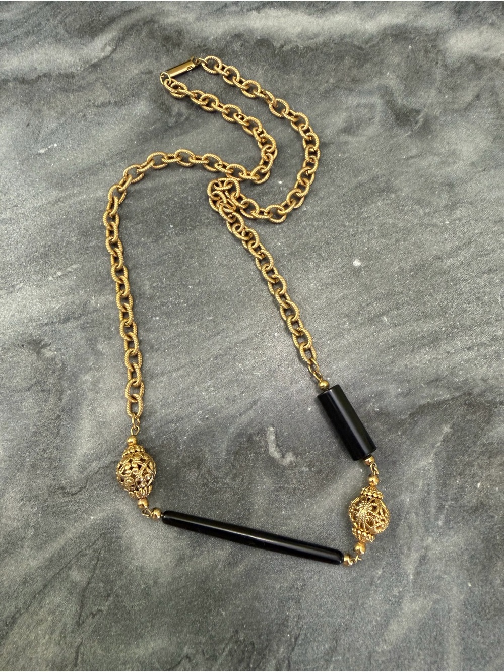 Vintage Gold Chain Black Bead Geometric Necklace